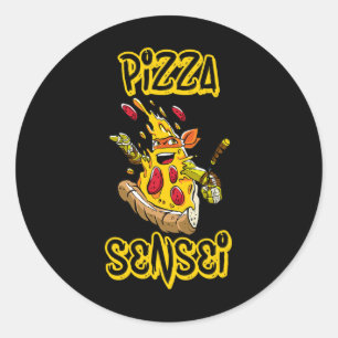 Adesivo Redondo Camisa de Pizza Sensei de Pizza Engraçado Amantes 