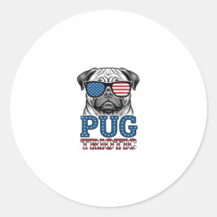 Adesivo Redondo Camisa de Pug Patriota com Desenho de Gravura Vint
