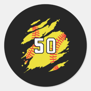 Adesivo Redondo Camisa de Softbol Número #50 Jerse de Fã de Jogado