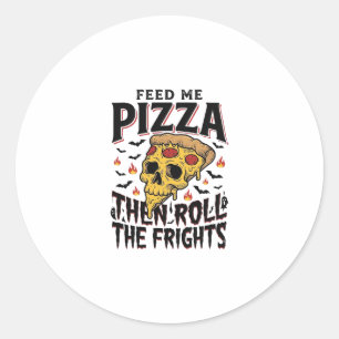 Adesivo Redondo Camisa de Terror de Pizza Gravura Vintage Noite de