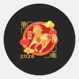 Adesivo Redondo Camisa do Ano Novo Chinês Cavalo, Cavalo Engraçado