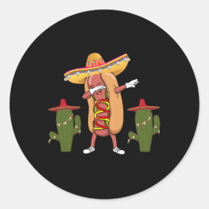 Adesivo Redondo Camisa do Cinco De Mayo Cachorro-Quente Cacto Danç