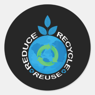 Adesivo Redondo Camisa do Dia da Terra Reduzir Reutilizar Reciclar
