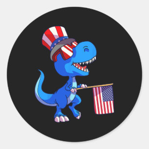 Adesivo Redondo Camisa do Dinossauro 4 de Julho da Bandeira dos EU