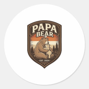 Adesivo Redondo Camisa do Urso de Gravura Vintage Papa Bear Design