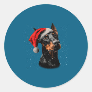 Adesivo Redondo Camisa Doberman Fun Natal Luzes Chapéu de Papai No