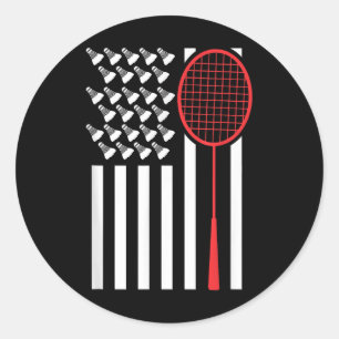 Adesivo Redondo Camisa engraçada de badminton com bandeira america