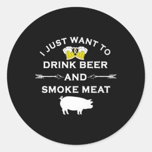 Adesivo Redondo Camisa engraçada de churrasco Beba cerveja Fume ca