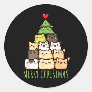 Adesivo Redondo Camisa engraçada de Natal de amor de gato _ Gata m