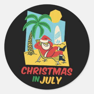 Adesivo Redondo Camisa engraçada de Natal em julho Santa de verão