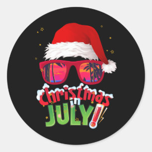Adesivo Redondo Camisa engraçada de Natal em julho Sungles Santa d