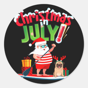 Adesivo Redondo Camisa engraçada de natal em julho verão praia