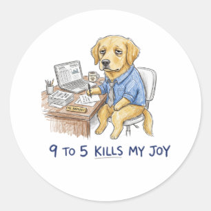 Adesivo Redondo Camisa engraçada do Golden Retriever 9 to 5 Mata M