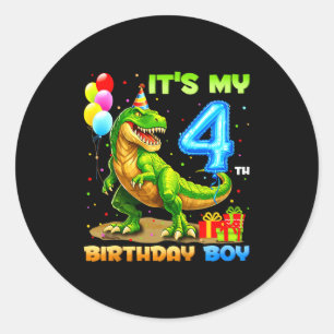Adesivo Redondo camisa engraçada do t-rex de 4 anos de idade para 
