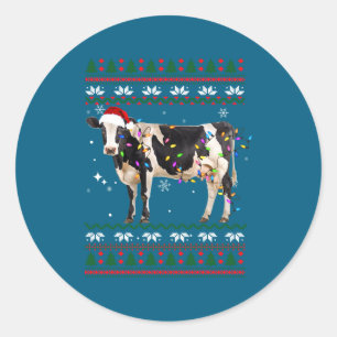 Adesivo Redondo Camisa engraçada feia de Natal Vaca Leiteira Agric