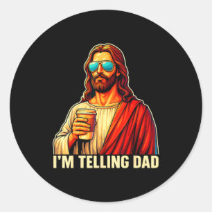 Adesivo Redondo Camisa engraçada para contar ao papai religioso cr