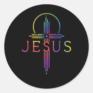 Adesivo Redondo Camisa engraçada Tie Dye Cruz de Jesus Cristo Pres