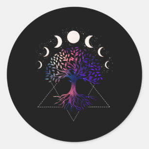 Adesivo Redondo Camisa Espiritual Árvore Da Vida Fases Da Lua Para