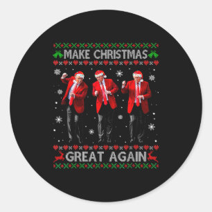 Adesivo Redondo Camisa Feia de Trump Dança Engraçada Faça o Natal