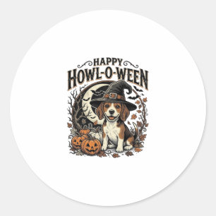 Adesivo Redondo Camisa Feliz Uivo-O-Verão Chapéu de Bruxa Beagle d