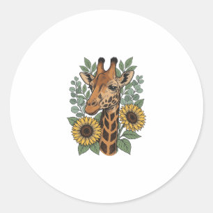 Adesivo Redondo Camisa Floral de Girassol com Girafa Gravada Vinta