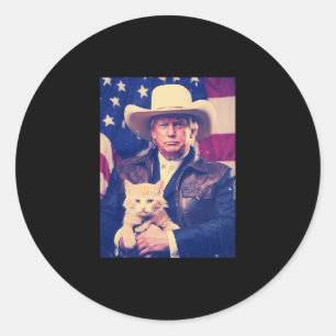 Adesivo Redondo Camisa Gato Trump Engraçado Cowboy Donald Trump Am