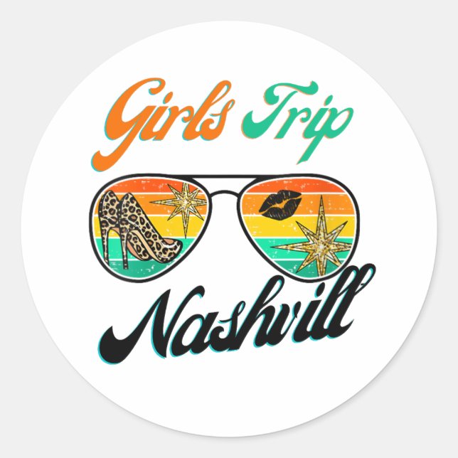 Adesivo Redondo Camisa Girls Trip Nashville 2024 para Mulheres Fim (Frente)