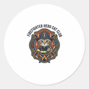 Adesivo Redondo Camisa Gráfica Gato Herói Bombeiro - Arte de Gato