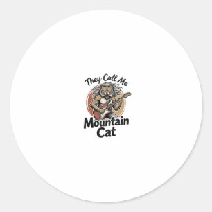 Adesivo Redondo Camisa Gráfica Vintage de Gato na Montanha_1