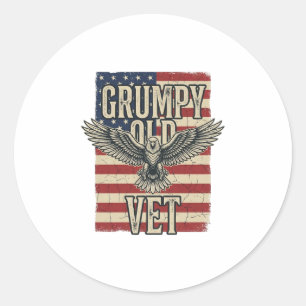 Adesivo Redondo Camisa Grumpy Old Vet Patriótica Águia Bandeira De