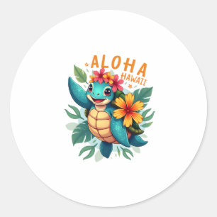 Adesivo Redondo Camisa Havaiana Aloha Hawaii Sea Turtle Girl Women