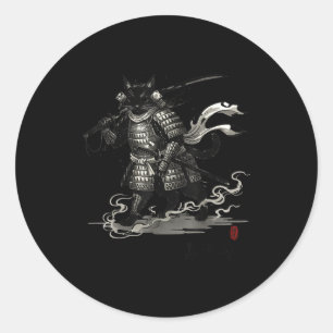 Adesivo Redondo Camisa Japonesa Vintage Samurai Gato