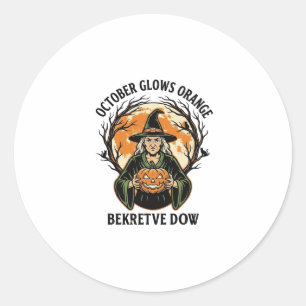 Adesivo Redondo Camisa Laranja Outubro Vintage Bruxa Abóbora Consc