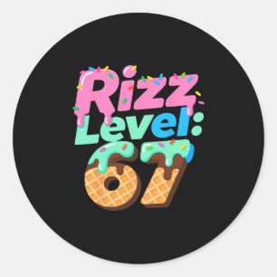 Adesivo Redondo Camisa Meme Nível 67 Rizz Camisa Gota de Sorvete S
