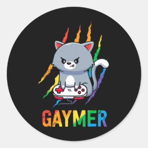 Adesivo Redondo Camisa Orgulho Gato Lgbt Gaymer Arco-íris Vídeo Ga