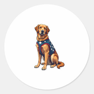 Adesivo Redondo Camisa Patriótica de Cão de Serviço Golden Retriev