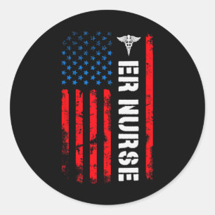 Adesivo Redondo Camisa Patriótica de Enfermeira de ER Bandeira Ame