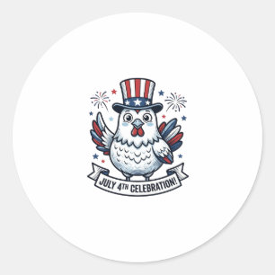 Adesivo Redondo Camisa Patriótica de Frango Celebração de 4 de Jul