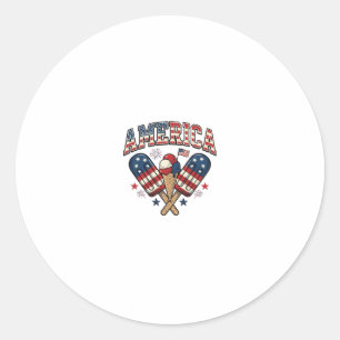 Adesivo Redondo Camisa Patriótica de Sorvete Vintage América Desig