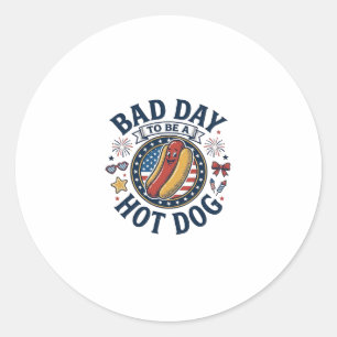 Adesivo Redondo Camisa Patriótica Hot Dog Dia Ruim Engraçado 4 de 