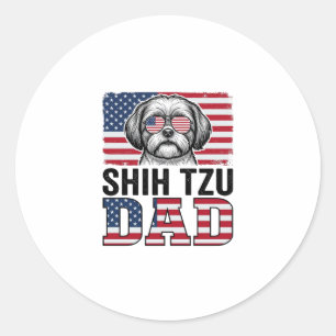 Adesivo Redondo Camisa Patriótica para Pai de Shih Tzu Vintage Des
