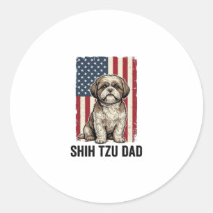 Adesivo Redondo Camisa Patriótica Vintage para Pai de Shih Tzu Des