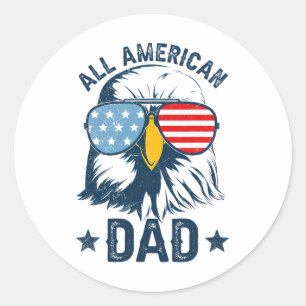 Adesivo Redondo Camisa Retro All American Dad 4 De Julho Daddy Eag