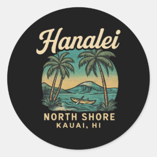 Adesivo Redondo Camisa Retro Hanalei North Shore Vintage Havaí Sur