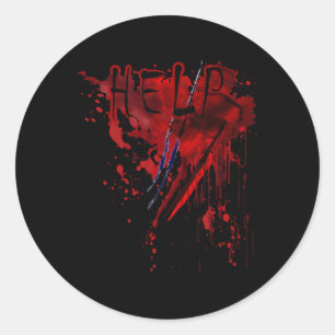 Adesivo Redondo Camisa Sangrenta Ajuda Sangue Splatter Halloween S