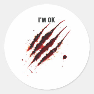 Adesivo Redondo Camisa sangrenta, estou bem Sangue Splatter.