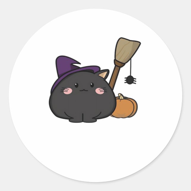 Adesivo Redondo Camisa T Sobredimensionada de Gato Halloween (Frente)