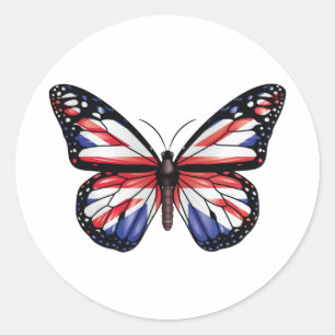 Adesivo Redondo Camisa Tri-Blend da bandeira de borboleta britânic