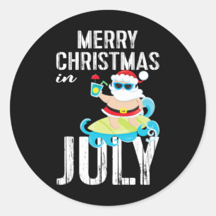 Adesivo Redondo Camisa Tropical de Natal em Julho do Papai Noel Su