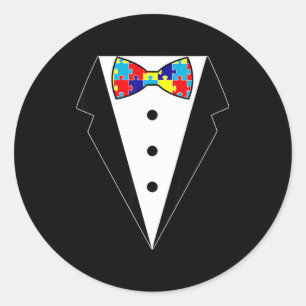 Adesivo Redondo Camisa Tuxedo Laço de Pescoço Puzzle Conscientizaç